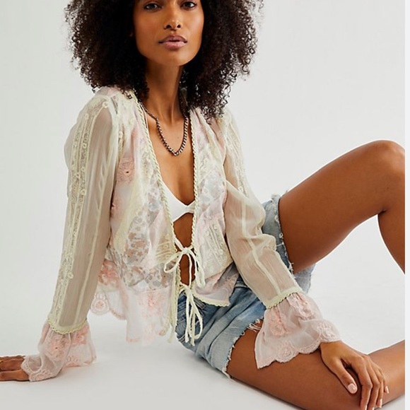FREE PEOPLE X REVOLVE Bloomfield Patched SHEER EMBROIDERED Top SIZE LARGE EUC - Picture 12 of 12